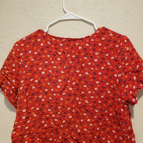 Madewell Novel Tie-Front Top in Prairie Posies Red Short Sleeve V-Neck Size Larg - Picture 7 of 8